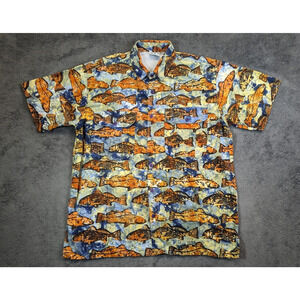 The Days Catch Men's Fishing Shirt Short Sleeve Vented Fish Print All Over Sz M